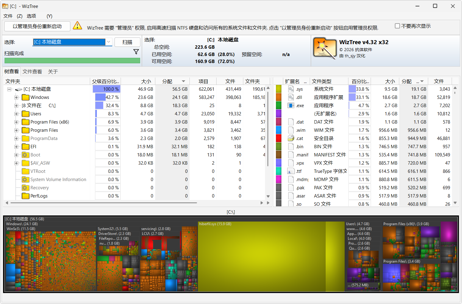 查找大文件(WizTree)4.32汉化去广告便携版